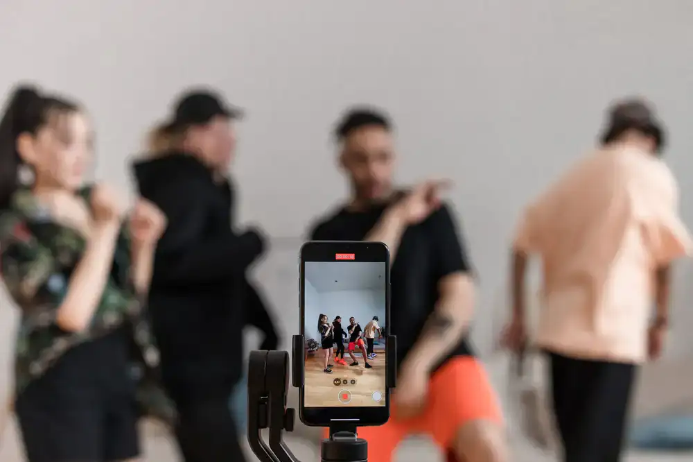 Content creators collaborating during a live event