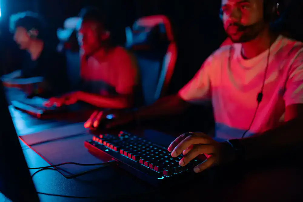 A content creator streaming a fast-paced game live to their audience